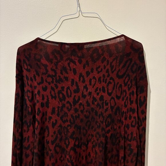 Chico's Travelers Red Leopard Pattern Velour Cardigan - Women's Size 2 (L) - Picture 6 of 10